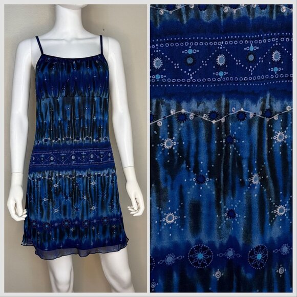 Vintage 1990s/Y2K Blue Knit Mesh Sleeveless Mini Dress, Byer Too Size Small/Med - Picture 1 of 10